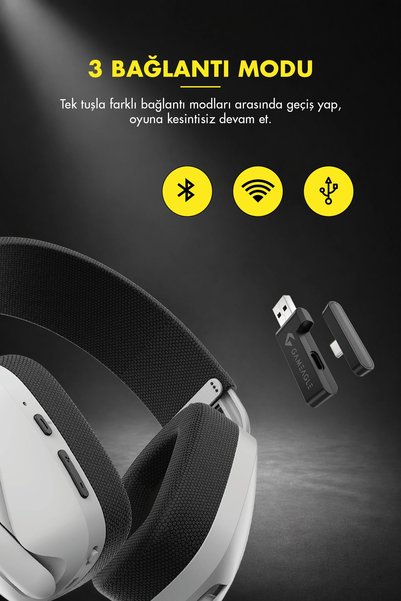 gameagle Ghost Pro (Bluetooth/2.4G/Kablolu) Profesyonel Mikrofonlu Oyuncu Kulaklığı Beyaz