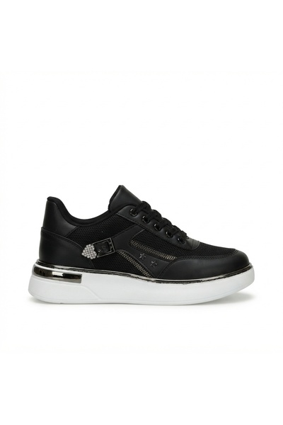 Zerenyus Zrne-003 Premium Black Lace-Up Women's Sneaker with Mesh Detail