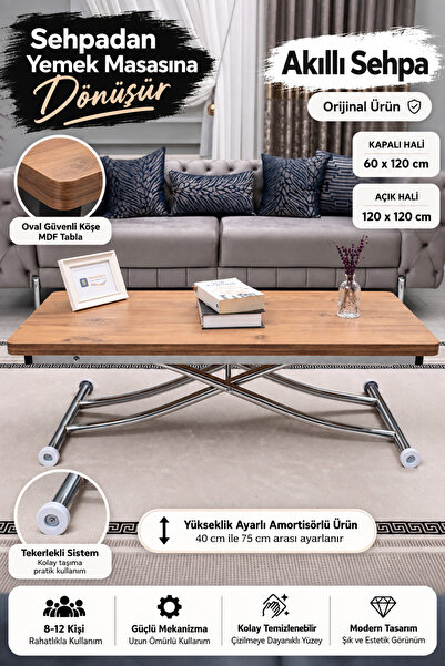 SEHPAM AKILLI Akıllı Sehpa Üst Tabla Mdf Efesçam Oval Köşe Alt Krom Kaplama I...