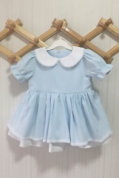 Bertuğ Bebek Bebe Yaka Dantel Detaylı Poplin Kız Çocuk Bebek Bebe Mavi Beyaz ...