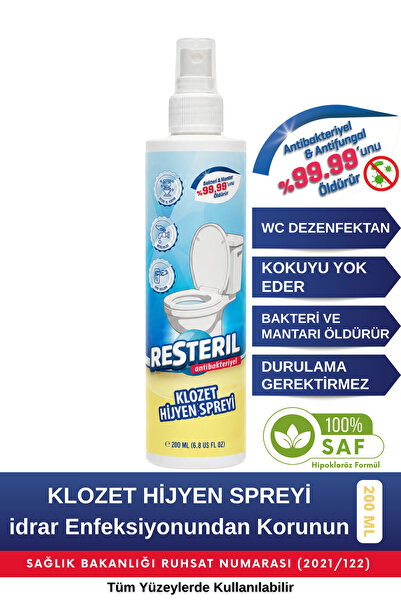 Resteril Klozet Temizleyici Hızlı Etkili Dezenfektan Sprey Klozet Kapağı Temi...