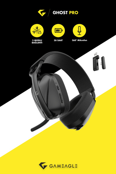 gameagle Ghost Pro (Bluetooth/2.4G/Kablolu) Profesyonel Mikrofonlu Oyuncu Kulaklığı Siyah
