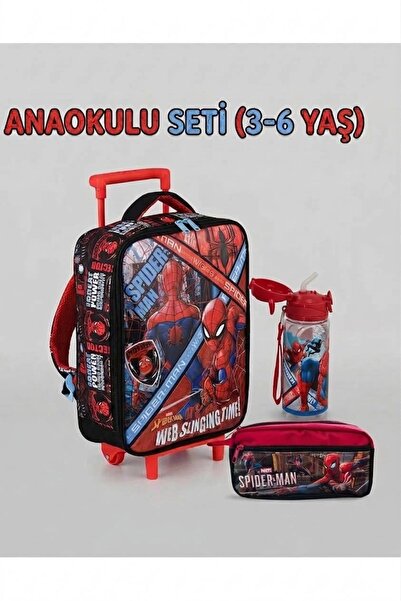 SPIDERMAN Çekçekli Anaokulu Çantası Lisanslı Erkek Çocuk 2in1 + Suluk + Kalem...