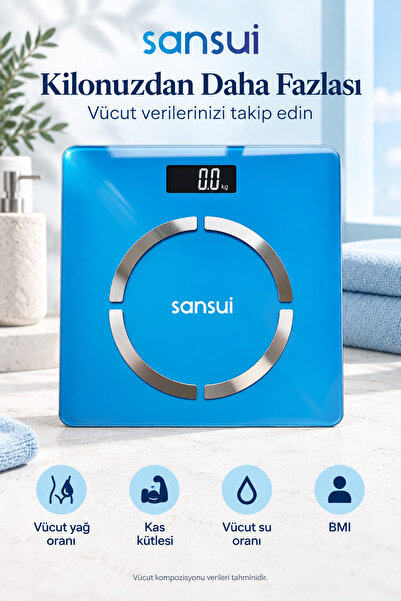 SANSUI Dijital Tartı Baskül Yağ Su Kas Vücut Kitle Endeksi Kilo Ölçer Blutooth Bağlantılı