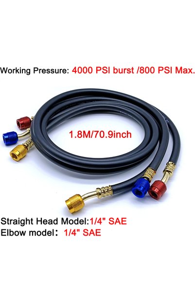 Choice 1.8m 3Pcs R134A/R410A AC Charging Hose Ball Valves 600/800 PSI 1/4" SA...