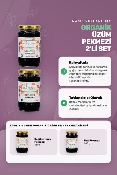 Soul Kitchen Organik Ürünler Organik Üzüm Pekmezi Soğuk Sıkım Şeker İlavesiz 380 g 2’li Avantaj Set Sertifikalı