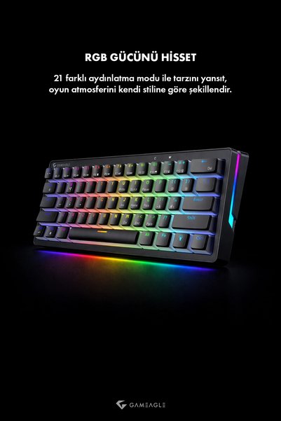 gameagle Poseidon RGB Yazılımlı US Layout Double Shot Full Anti-Ghosting Mekanik Oyuncu Klavyesi - Siyah