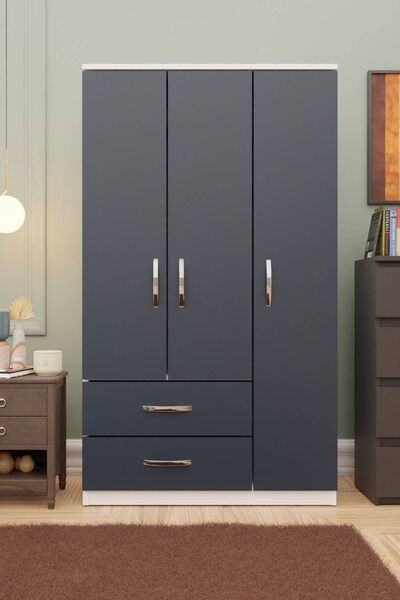 Metalia Gm 858 Modena 3 Kapılı 2 Çekmeceli Beyaz Antrasit Gri Gardrop