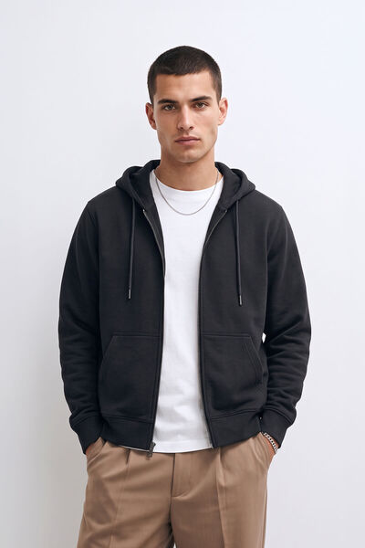 MARKAPIA Men's Zippered Hooded Smoked Sweatshirt with Pockets