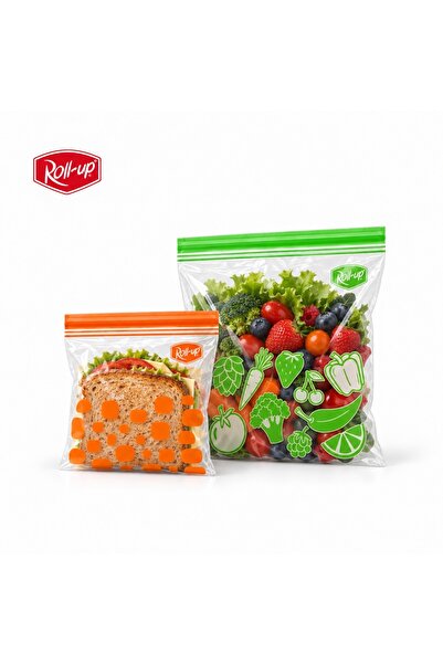 Roll-Up Çift Kilitli Buzdolabı ve Gıda Saklama Poşeti 1 L + 2,5 L 15+15 Adet ...
