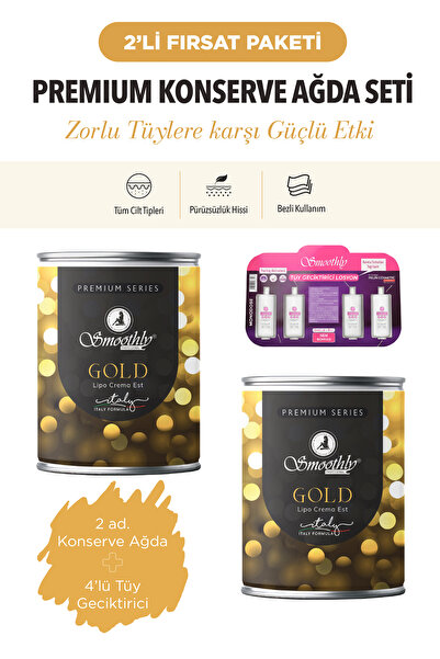 Smoothly Konserve Ağda Fırsat Seti 800g x 2 Adet Gold Konserve Ağda + 4lü Kar...