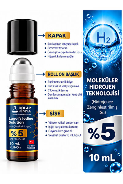 Dolar Kimya Lugol Çözeltisi %5 | 10 Ml | Roll On Cam Damlalıklı Şişe (Pharma ...