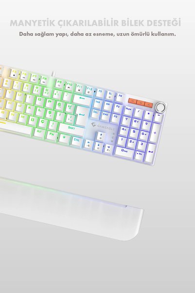 gameagle Apex Red Bilek Destekli Anti-Ghosting Ses Tekerleği Metal Mekanik Gaming Oyuncu Klavyesi Beyaz