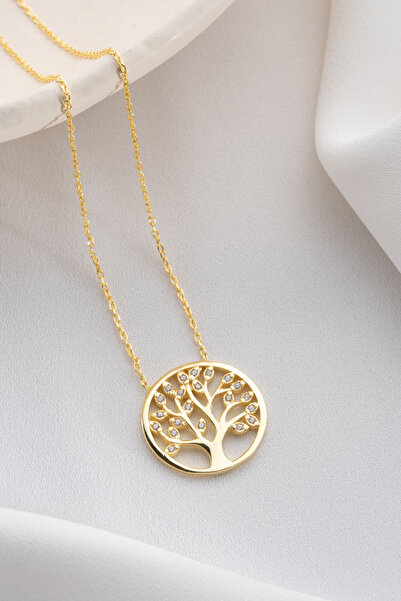 Two Arts Jewelry Kadın 925 Ayar Gümüş Zirkon Taşlı Hayat Ağacı Kolye | 18 Aya...