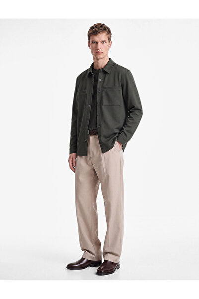 Koton Regular Fit Pocketed Snap Button Classic Collar Pocketed Long Sleeve Shirt