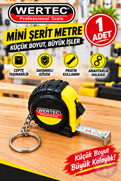 WERTEC Kilit Mekanizmalı 1 Metre Mini Şerit Metre Taşınabilir Mezura Ölçü Met...