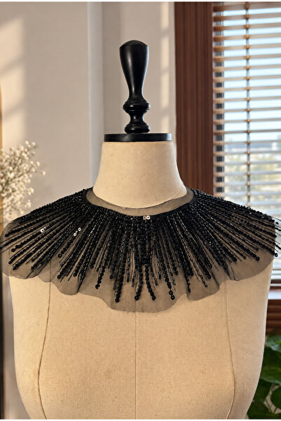 jasmina store Γιακάς από οργάντζα με παγιέτες και χάντρες