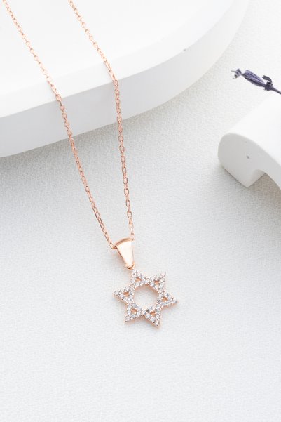 Two Arts Jewelry Kadın 925 Ayar Gümüş Davut Yıldızı Kolye | Rose Altın Kaplam...