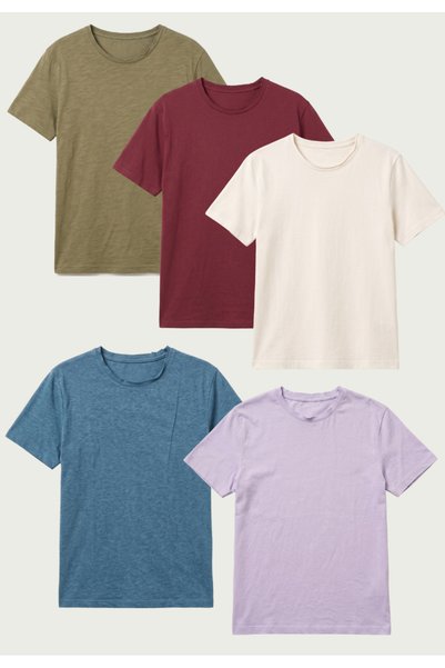 Kadın %100 Pamuk Rahat Yaka Regular Kısa Kollu Basic T-shirt (5'li Set)