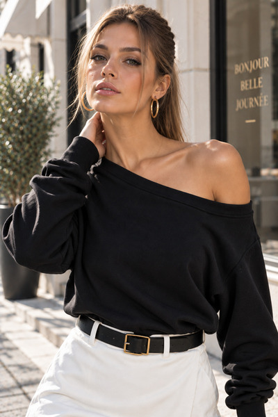 Rich Women's Black Off-Shoulder Modal Blouse