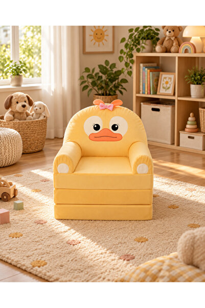 Pufu Toys Ördek Katlanabilir Peluş Çocuk Koltuğu ve Yatak 120 cm – Portatif Y...