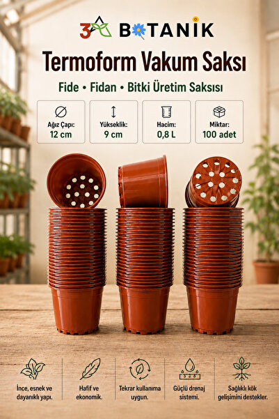 3A BOTANİK Termoform Bitki Üretim Saksısı, 12x9 cm 0,8 Litre Fide Fidan Bitki...