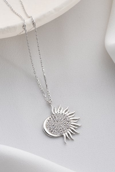 Two Arts Jewelry Kadın 925 Ayar Gümüş Zirkon Taşlı Güneş Kolye | İki Renkli |...