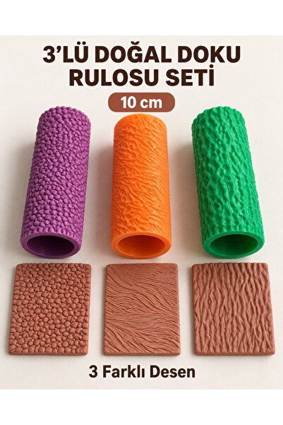 Genel Markalar 3’lü Doğal Yüzey Desenli Doku Rulosu Seti 10 cm – Kil, Seramik...