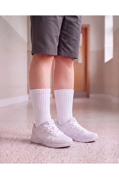 YASYAS 5 Pairs of White Cotton College Tennis Children's Socks