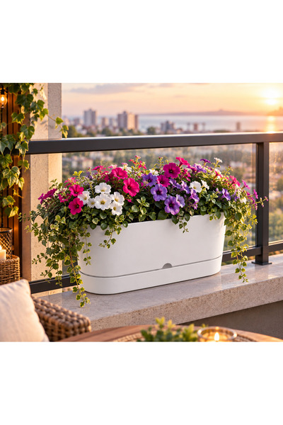 Poliwork Begonya Balkon Saksısı 30 cm Beyaz 5,5 Lt Saksı