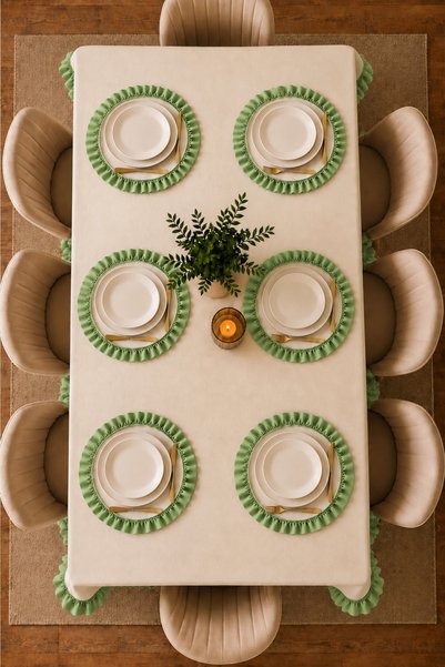 ZİLCA HOME 6-Person 7-Piece Ruffled Tablecloth Set