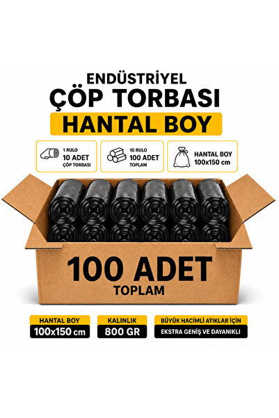 livaambalaj Endüstriyel Çöp Torbası Hantal Boy 100x150 cm Siyah 10'lu Rulo 10...