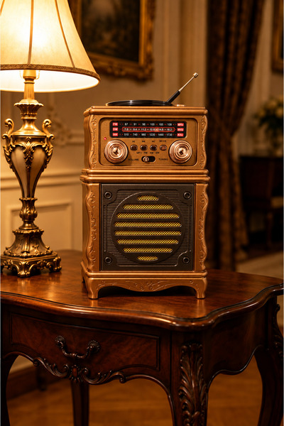 Zineets Büyük Boy Nostaljik Radyo Fm Ahşap Görünümlü Bluetooth Hoparlör Vinta...