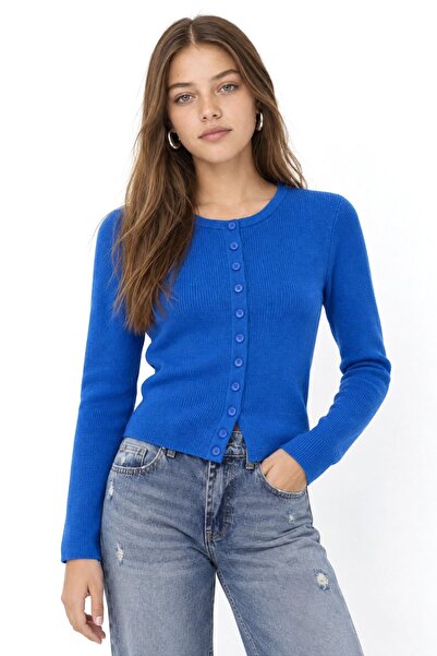 Hiccup Mixray Buttoned Slim Fit Ribbed Knit Cardigan