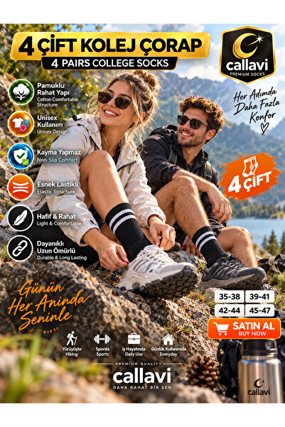 CALLAVI unisex çizgili kolej çorap 4 çift