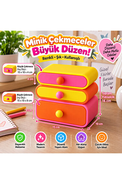 Genel Markalar Modüler İstiflenebilir 3'lü Masaüstü Organizer Seti-Çekmeceli ...