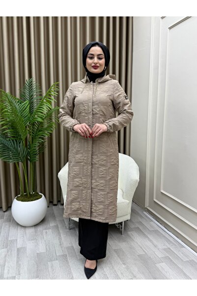 azeldembutik Giy-Çık Kapüşonlu Zincir Detaylı Kapitone Kap 60 Bedene Kadar