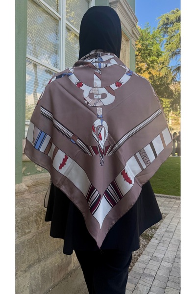 Store RENKLİ 120X120 TREND KIRMIZI OMUZ ŞALI KAHVERENGİ OMUZ ŞALI