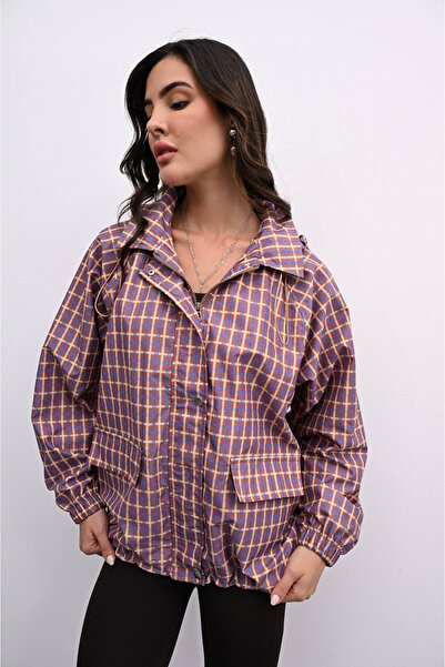 İLKCET MODA Plaid Oversize Women's Raincoat