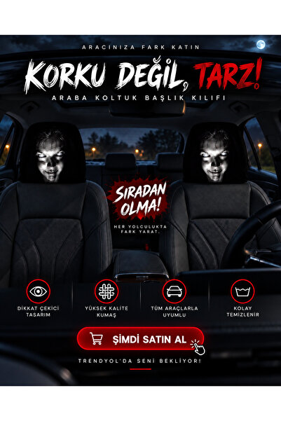 buzaa Korku Yüzlü Araç Koltuk Başlık Kılıfı 2’li Set – Komik, Eğlenceli Prank...