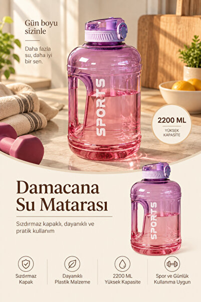 Poomy 2200 ml Suluk 2.2 Litre - Kilitli Kapaklı Geniş Hacimli Matara