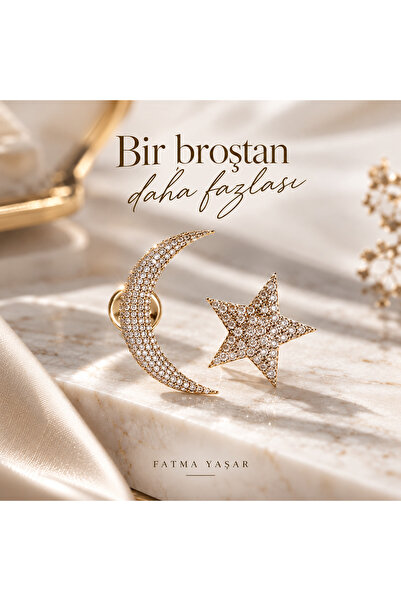 Fatma yaşar.tr Altın Kaplama Gold Ayyıldız Broş