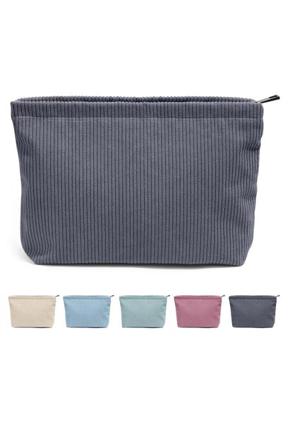 Choice GREY Corduroy Travel Cosmetic Bag Portable Makeup Storage Bag Purses W...