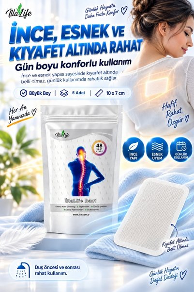 İlla Life Hızlı Etkili Kırmızı Kore Ginseng Kolajen Glukozamin Gümüş İyon Doğal Zengin İçerik Isıtıcı & Rahatlatıcı Kas Bel Bacak Regl Kol Boyun Sırt Omuz Karın Eklem İçin Büyük Boy Isı Bandı 5'li Paket
