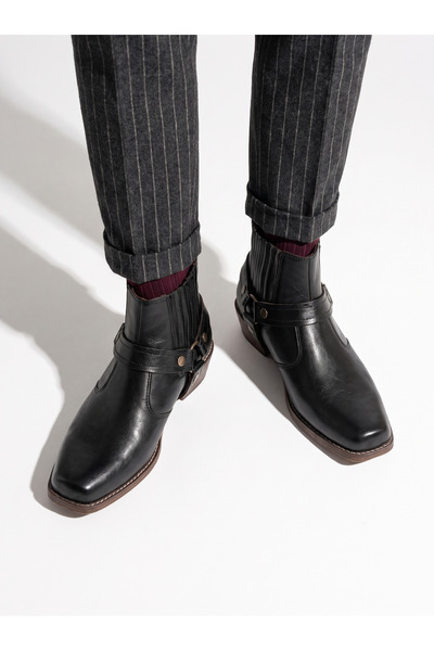 by selvi Lukka Shoes Bert Erkek Siyah Suni Deri Kovboy Dallas Western Tak Çık...