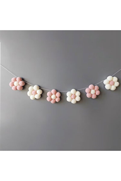 Choice Pink Nordic Style Handmade Pom-Pom Daisy Garland Decoration for Shelve...