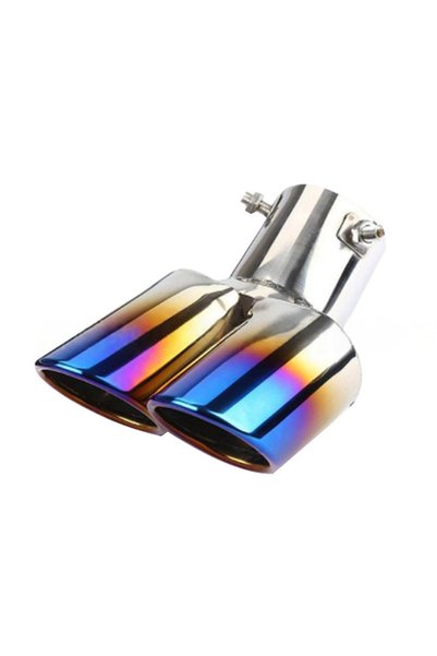 choice2 Blued 1PCS Universal 63MM Inlet Double-tube Curved Tailpipe Muffler T...