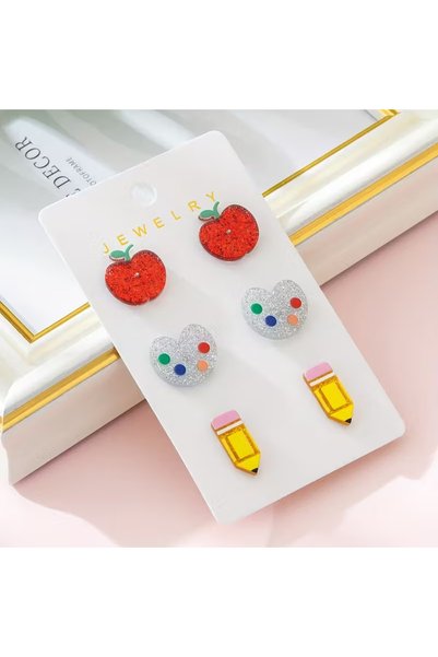 Choice Light Yellow Gold Color 3 Pairs/Set Teacher's Day Colorful Apple Paint...
