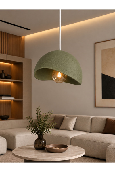 Ampül Hediyeli Haki Modern Dokulu Beton Görünüm Pinterest Tarzı Özel Tasarım Tekli Sarkıt Avize E27