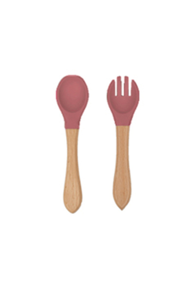 choice2 Dark Pink-2Pcs 2Pcs Children's Wooden Handle Silicone Fork Spoon Soft...